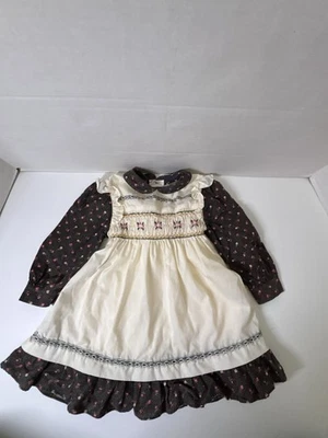 Vestido Floral Vintage Polly Finders Niñas 2T Cuello Blanco Calado Acción de Gracias Foto 1 de 4