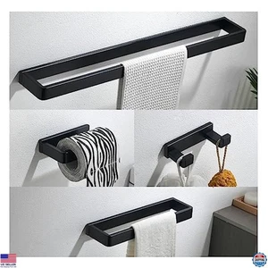 Matte Black Bathroom Hardware Set, 4-Piece Towel Bar & Rack, Wall Mounted - Picture 1 of 7