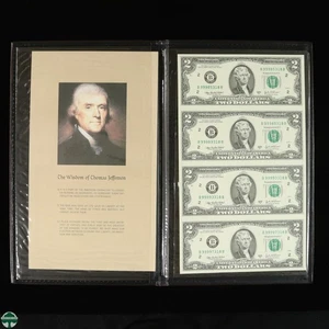 Sheet of 4 Notes Series of 2003 A $2 FRB NY NY High SN 99985318 89 93 97 (9999) - Picture 1 of 9