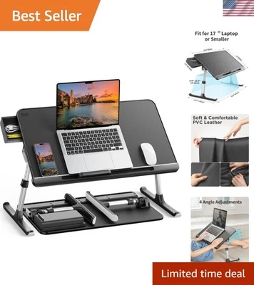 Elegant Black Portable Laptop Desk with Adjustable Height & Storage Drawers - Image 1 of 4