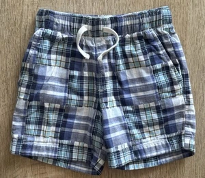 Crewcuts J Crew Blue Plaid Patchwork Shorts Boys Size 6 Elastic Cotton Madras - Picture 1 of 4