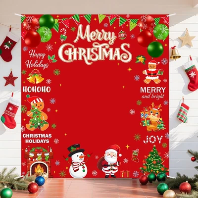 Banner rojo con telón de fondo de Feliz Navidad para decoración de fiesta de feliz Navidad Foto 1 de 4