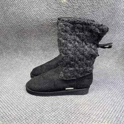 Muk Luks Faux Lined Black Slipper Boots Ties in Back Shoes Size 7 Women's - Image 1 of 4