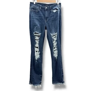 Judy Blue Distressed Straight Leg Jeans Women's Size 9/29 Medium Wash Raw Hem - Picture 1 of 10