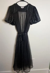 Vintage Henson Kickernick Robe Womens Medium Sheer Nylon Belted Lingerie 80s - Picture 1 of 9