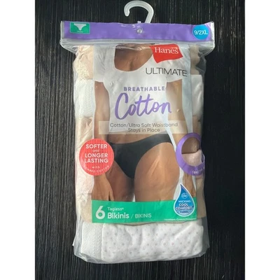 Трусики бикини женские Hanes Ultimate хлопок упаковка 6 шт. без бирок дышащие размер 9 2XL - Изображение 1 из 4
