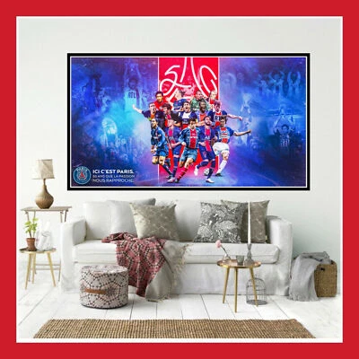 TOILE POSTER AFFICHE FOOT 2020 MAILLOT ICI C’EST PARIS PSG 50ANS MBAPPE NEYMAR - Photo 1/2