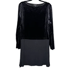 J Jill Wearever Tunic Top Large Black Velvet Knit Mixed Media Side Slit size XL - Picture 1 of 8