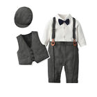 Toddler Kids Boys Bow Shirts Waistcoat Hat Jumpsuits Outfits Set Baby Clothes