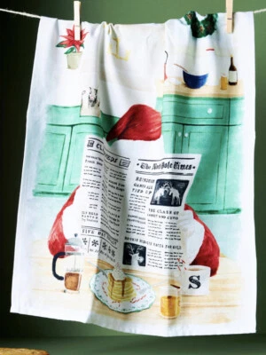 Anthropologie Breakfast With Santa Dish Towel 28” L x 21 “ W Set of 4  - Image 1 of 4
