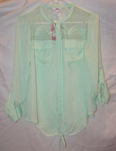 New Candies Womens Blouse Button Top Small sheer lace - Picture 1 of 9
