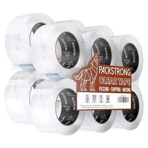 Cinta de embalaje transparente de grado industrial Packstrong (12 rollos) - extra larga 110 yardas - Imagen 1 de 7