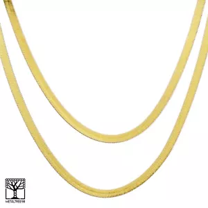 Men's Bling 14K Gold Plated 7 mm 20" / 24" Double Herringbone Chain Necklace - Picture 1 of 5