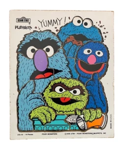 Vintage Playskool Sesame Street Wooden Puzzle Cookie Monster Oscar Grover 1975 - Picture 1 of 6