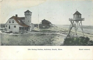 SALISBURY BEACH MASSACHUSETTS ESTACIÓN SALVAVIDAS VISTA POSTAL COLOREADA - Imagen 1 de 2