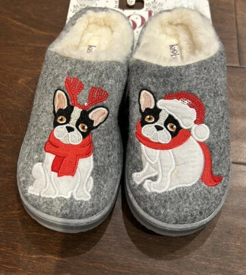 Zapatillas forradas de piel Kooba para mujer Navidad Boston Terrier Frenchie perro S 5-6 Foto 1 de 2