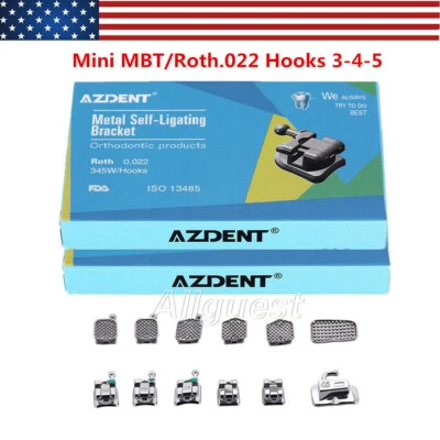 Dental Orthodontic Self-Ligating Brackets Braces Roth/MBT.022 Hooks 345 AZDENT - Image 1 of 4