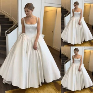 Princess Wedding Dresses Off Shoulder Elegant Beaded A-Line Satin Bridal Gowns - Picture 1 of 9