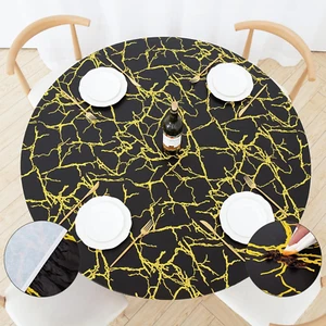 round Fitted Vinyl Tablecloth with Elastic Edged & Flannel Backing, Waterproof W - Picture 1 of 6