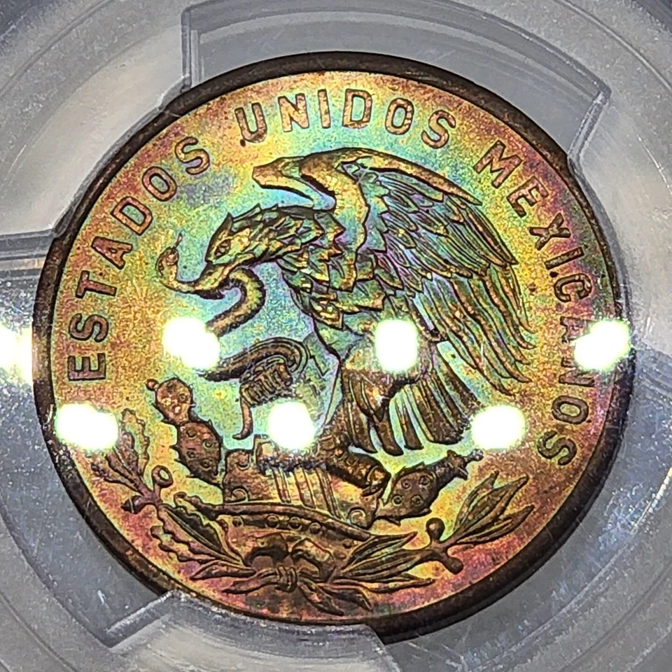 1964-Mo 墨西哥 20 Centavos PCGS MS65RB 霓虹彩虹色疯狂电动 — 第 1/4 张图片