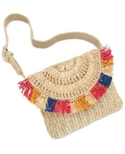 INC International Concepts INC Straw Fringe Belt Bag, Sz. S - Picture 1 of 7
