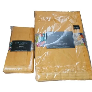 Cynthia Rowley Tablecloth and Napkins Set 60x90 Oblong Summer Spring Yellow New - Picture 1 of 10