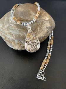 Wild Horse Picture Jasper Pendant Necklace Mens Navajo Sterling Silver 10334 - Picture 1 of 12
