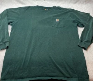 Carhartt Mens Sz L Tall (LT) Green L/S Pocket Workwear Crew Neck Shirt - Picture 1 of 9