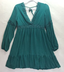 Alya Lace Trim Plunge V Neck Tie Back Short Dress Fairy Festival Ren Faire Wear - Picture 1 of 12