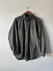 Pendleton Flannel Shirt Mens M Long Gray Striped 100% Wool Field Button Up Vtg - Picture 1 of 8