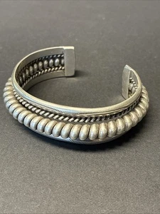 Vintage Signed Navajo Sterling 925 Heavy Cuff Bracelet 59 Grams 6 3/4” - Picture 1 of 6