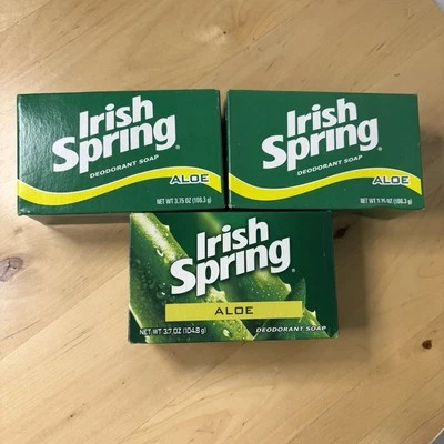 Vintage Lot of 3 Irish Spring Deodorant Bar Soap Mens Aloe 3.7 oz Sealed Box - Image 1 of 4