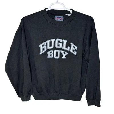 Sudadera mediana vintage Bugle Boy para hombre negra cuello redondo logotipo deletreado años 90 Foto 1 de 4