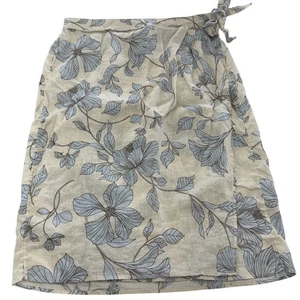 Gonna donna Cynthia Rowley extra large blu panna floreale 100% lino avvolgente XL - Foto 1 di 5