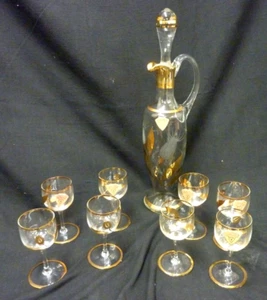 VINTAGE ECHT JUWELENBESETZTE BOHEMIA MURMAC KARAFFE MIT GRIFF 8 GLÄSER SET - Bild 1 von 23