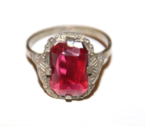 Ring 800 Silber Steinbesatz rot Art Deco vintage - Bild 1 von 5