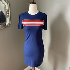 Vintage Y2K Arizona Bodycon Short Sleeve Blue Striped Shirt Dress XS 0 Skater