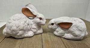 De colección JC Penny Cerámica Red Ware Blanco Esmaltado Dos Conejos Pascua Primavera 4x2x3 - Imagen 1 de 11