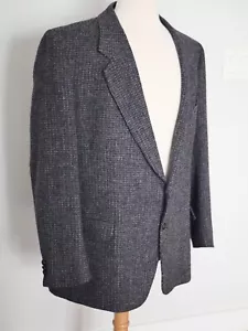 Harris Tweed Wool Sport Coat Jacket Mens Size 50 Reg Black Brown Plain Twill - Picture 1 of 12