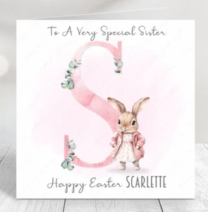 TARJETA INICIAL PERSONALIZADA CONEJITO DE PASCUA PARA UNA NIÑA HIJA NIETA HERMANA - Imagen 1 de 12