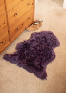 Genuine Real Sheepskin Rug Luxury Purple Premium Throw Silky Large 95cm+ - Picture 1 of 2