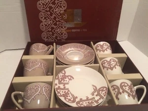 Klassisches Kaffee & Tee (6 Tassen und Untertassen Set) in OVP taupe Geschenkset - Bild 1 von 8