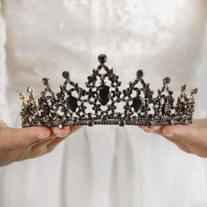 Baroque Rhinestone Crowns Vintage Queen Black Bronze Tiaras with Crystal Crow... - Picture 1 of 7