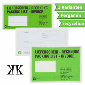 Pergamin Papier Lieferscheintaschen  DIN Lang C5 transparent grün recyclebar
