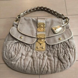 Bolso de Mano Miu Miu Matelasse Algodón 2 Vías Beige Dorado Auténtico De Japón Usado Raro - Imagen 1 de 7