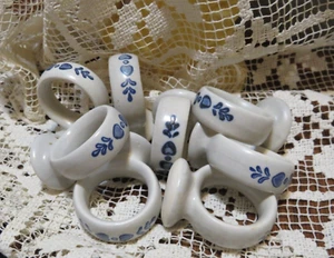 8 Vintage Pfaltzgraff  YORKTOWN CERAMIC Napkin Rings Holders  Blue Hearts - Picture 1 of 5