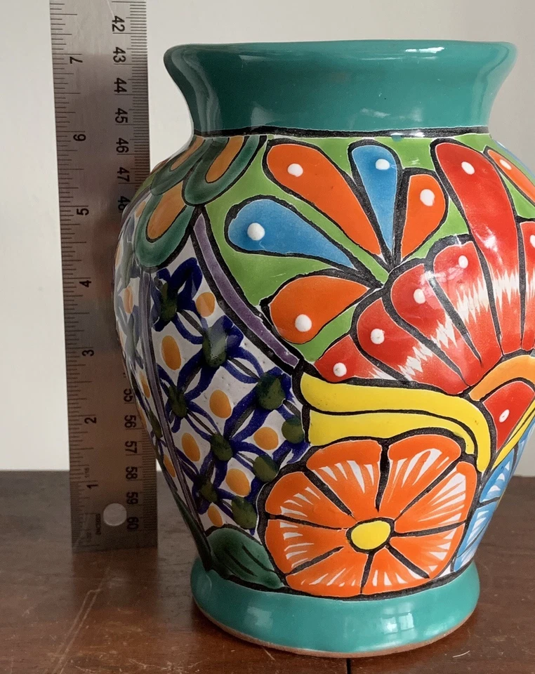 Florero de cerámica mexicano colorido Talavera Venegas 7 pulgadas de alto Foto 1 de 4