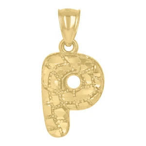 10k Yellow Gold Unisex Initial "P" Alphabet Diamond Cut Pendant 2.1g Real Charm - Picture 1 of 3