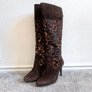 Lauren Ralph Lauren Halina Tall Boots womens 7 B Brown Leopard Suede Calf Hair - Picture 1 of 13