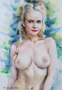 Original watercolor painting. Beautiful girl portrait. Minimalist illustration - Picture 1 of 10